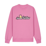 Sweater in bubbelpink mit weißem Aufdruck "Mir is die Lewwer worschd mit einem Dubbeglas".
