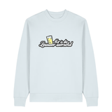 Sweater in eisblau mit weißem Aufdruck "Mir is die Lewwer worschd mit einem Dubbeglas".
