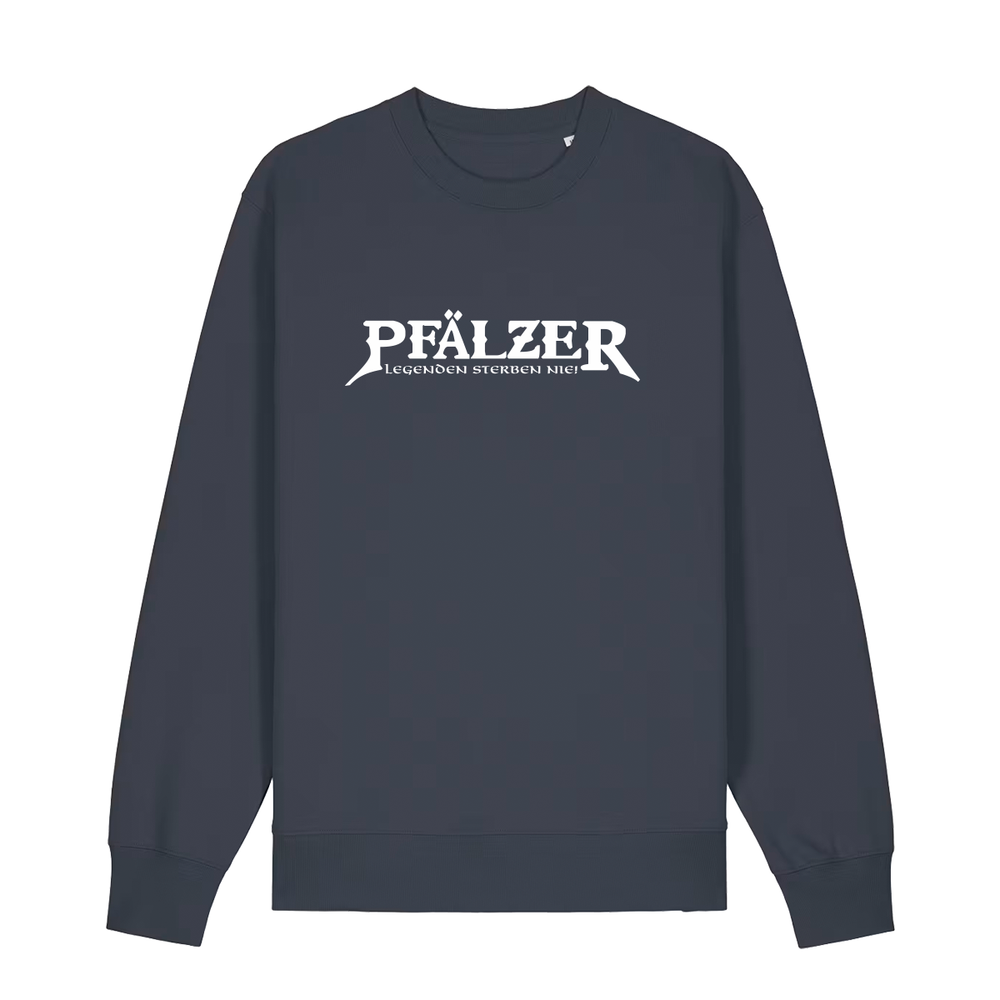 Sweater in anthrazit mit weißem Aufdruck "Pfälzer Legenden sterben nie!". 