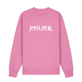 Sweater in bubbelpink mit weißem Aufdruck "Pfälzer Legenden sterben nie!". 