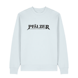 Sweater in eisblau mit schwarzem Aufdruck "Pfälzer Legenden sterben nie!". 