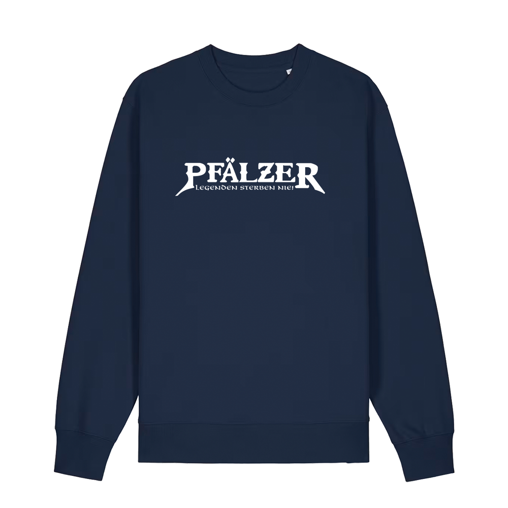 Sweater in navy mit weißem Aufdruck "Pfälzer Legenden sterben nie!".