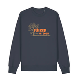 Sweater in anthrazit mit orangenem Aufdruck „Pälzer on Tour und Baumgrafik“.