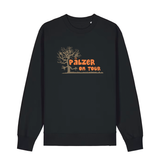Sweater in schwarz mit orangenem Aufdruck „Pälzer on Tour und Baumgrafik“.