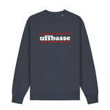 Sweater in anthrazit mit weißem Uffbasse Schriftzug und roten Linien.
