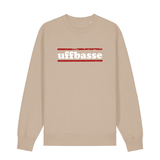 Sweater in beige mit weißem Uffbasse Schriftzug und roten Linien.