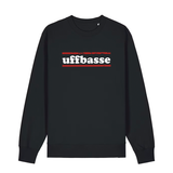 Sweater in schwarz mit weißem Uffbasse Schriftzug und roten Linien.