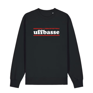 Sweater in schwarz mit weißem Uffbasse Schriftzug und roten Linien.