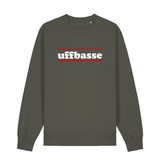 Sweater in khaki mit weißem Uffbasse Schriftzug und roten Linien.