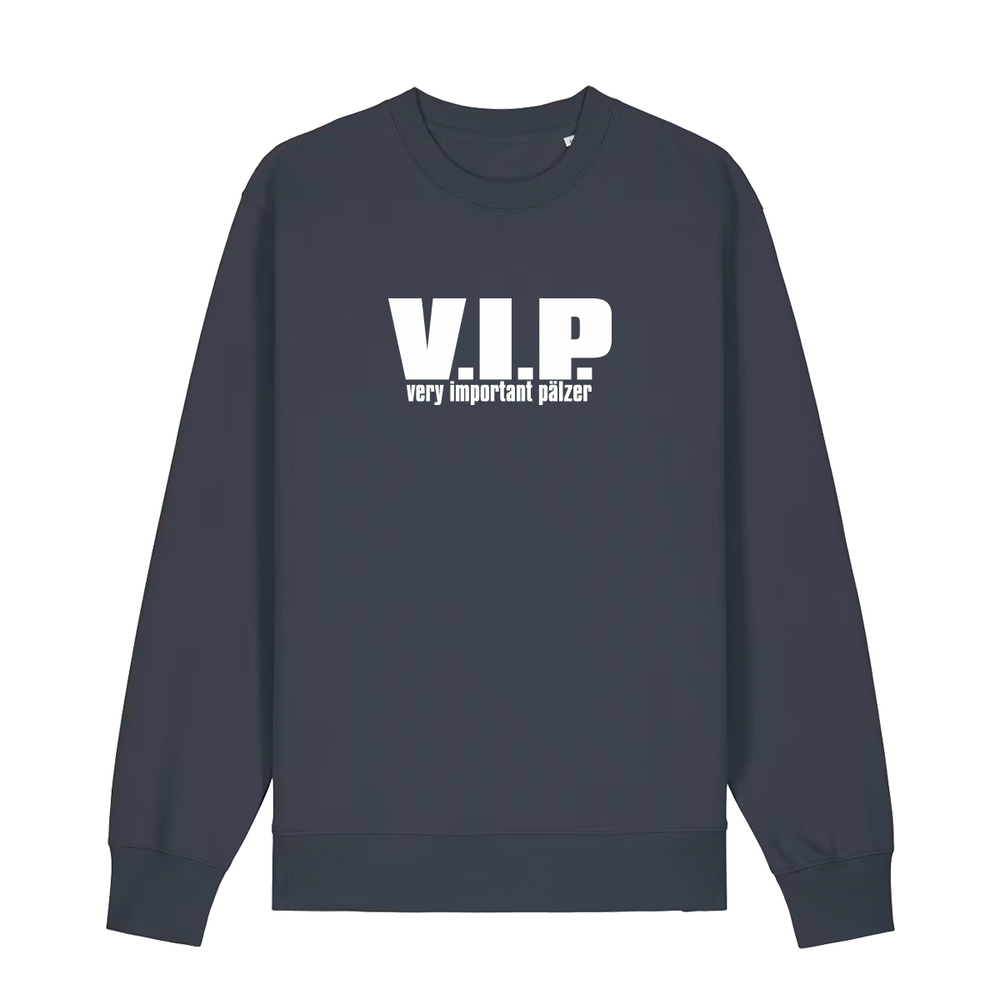 Sweater in anthrazit mit weißem Aufdruck "VIP – Very important Pälzer". 