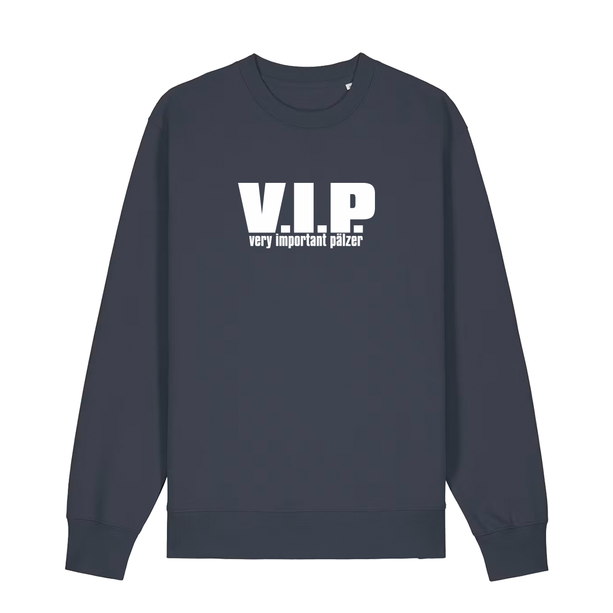 Sweater in anthrazit mit weißem Aufdruck "VIP – Very important Pälzer". 