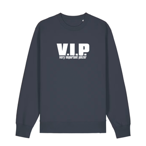 Sweater in anthrazit mit weißem Aufdruck "VIP – Very important Pälzer". 