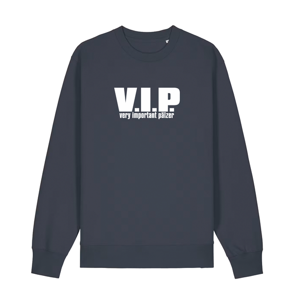 Sweater in anthrazit mit weißem Aufdruck "VIP – Very important Pälzer". 