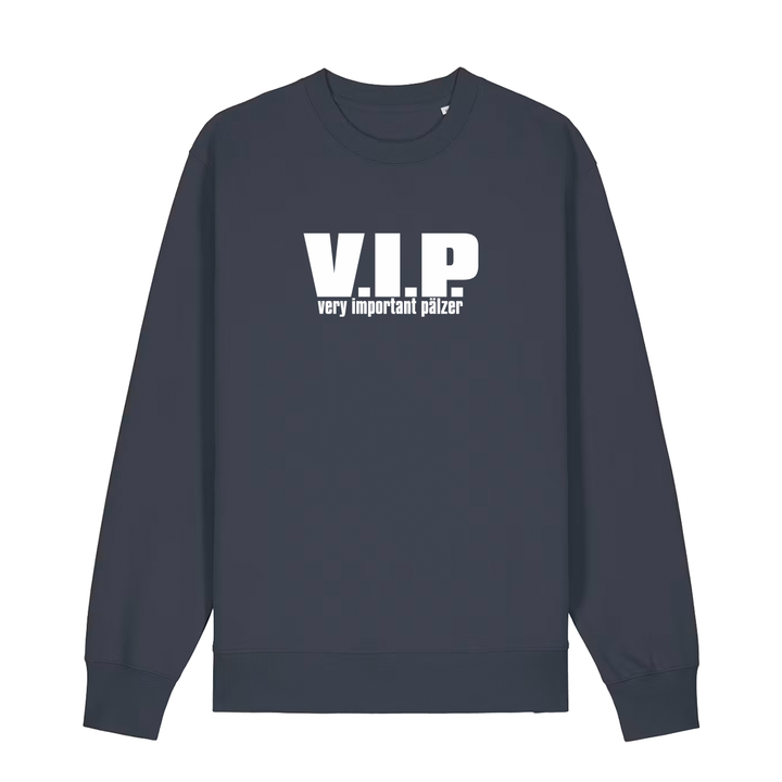 Sweater in anthrazit mit weißem Aufdruck "VIP – Very important Pälzer". 
