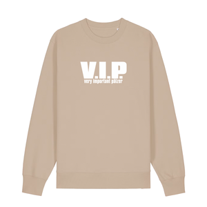 Sweater in beige mit weißem Aufdruck "VIP – Very important Pälzer". 