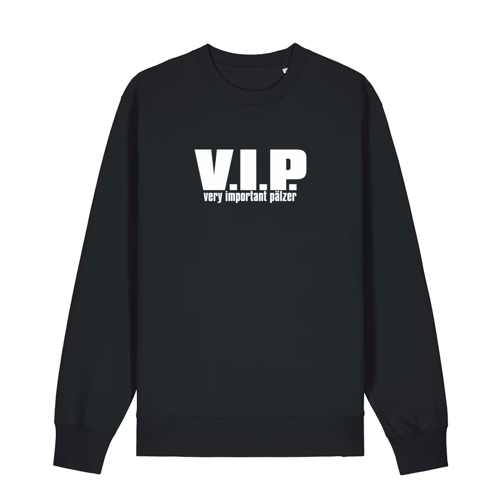 Sweater in schwarz mit weißem Aufdruck "VIP – Very important Pälzer". 