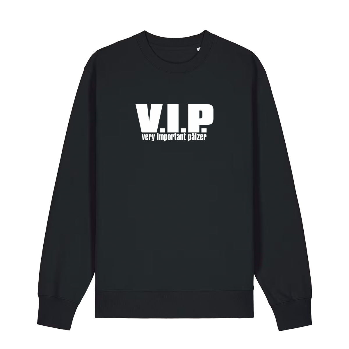 Sweater in schwarz mit weißem Aufdruck "VIP – Very important Pälzer". 
