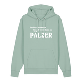 Hoodie in aloe mit weißem Aufdruck "Des Beschde was en Mensch werre konn iss Pälzer". 