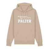 Hoodie in beige mit weißem Aufdruck "Des Beschde was en Mensch werre konn iss Pälzer". 