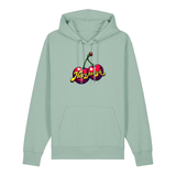 Hoodie in aloe mit Kirschmotiv und Schriftzug Herzkersch.