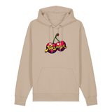 Hoodie in beige mit Kirschmotiv und Schriftzug Herzkersch.