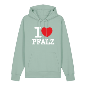 Hoodie in aloe mit weißem Aufdruck "I love Pfalz".