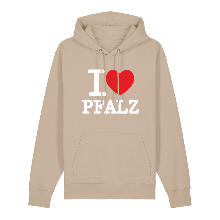 Hoodie in beige mit weißem Aufdruck "I love Pfalz".