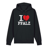 Hoodie in schwarz mit weißem Aufdruck "I love Pfalz".