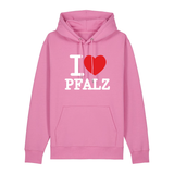 Hoodie in bubbelpink mit weißem Aufdruck "I love Pfalz".