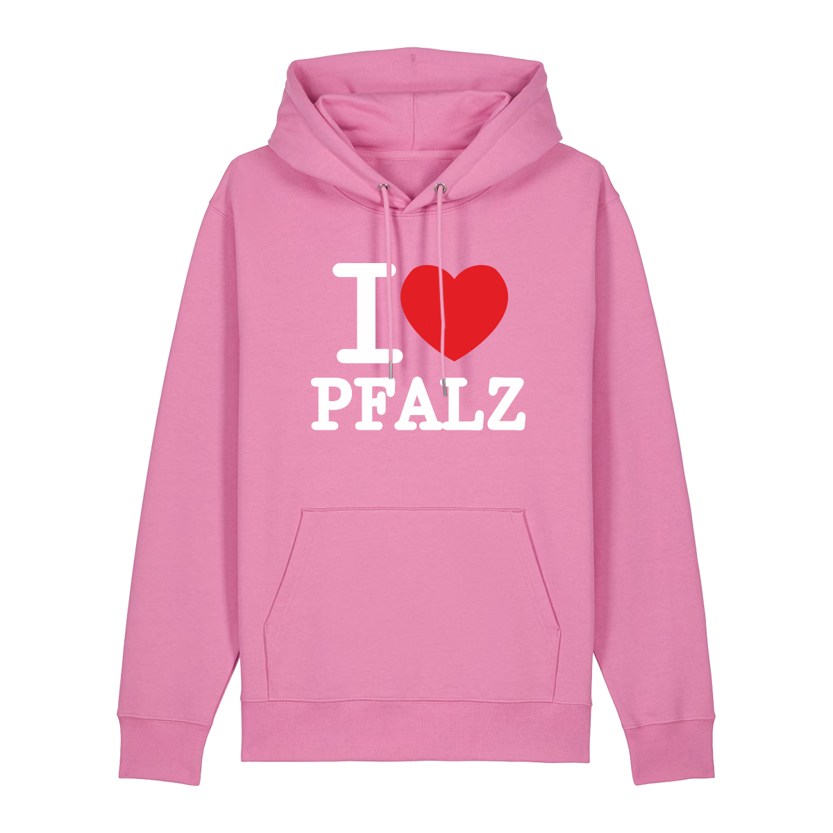 Hoodie in bubbelpink mit weißem Aufdruck "I love Pfalz".