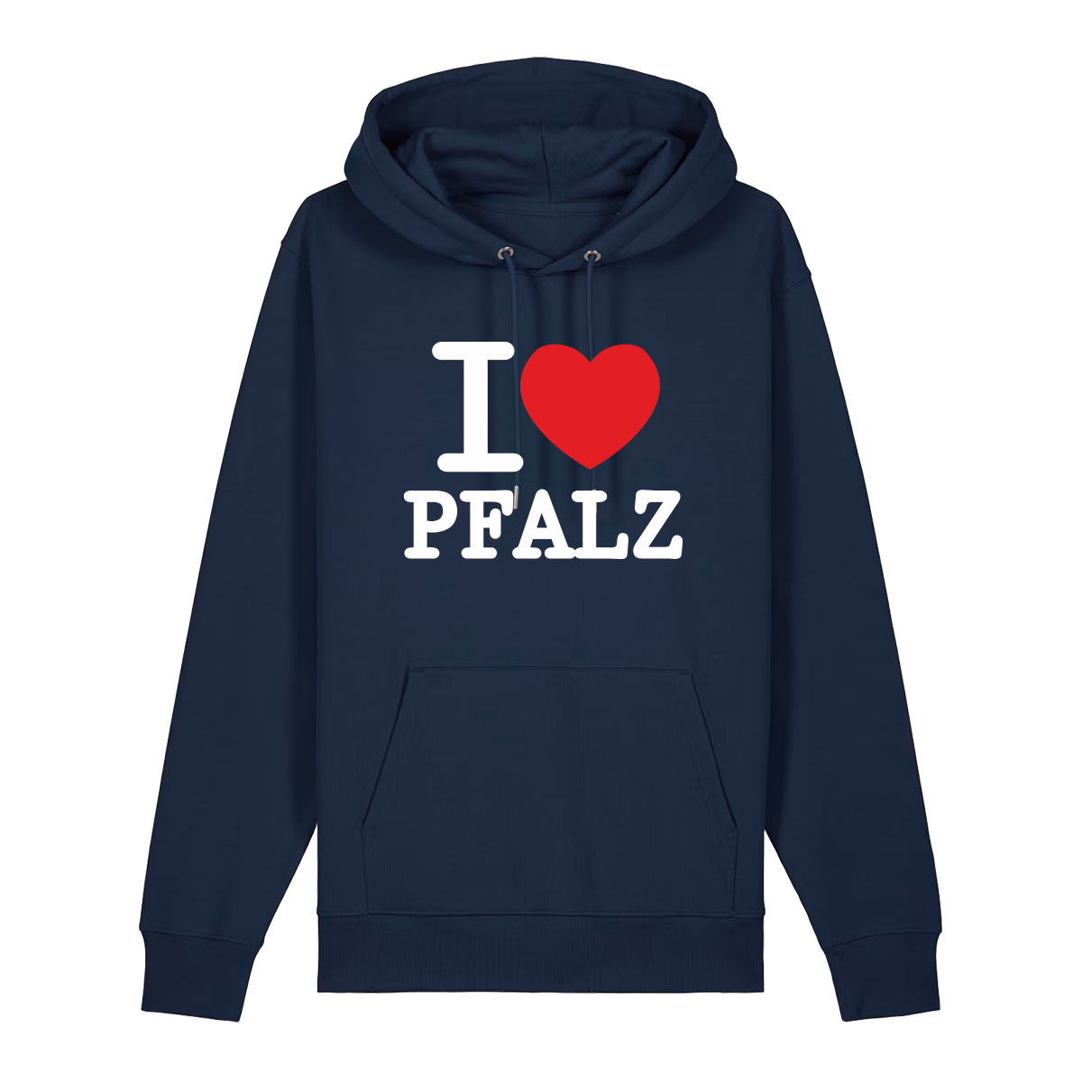 Hoodie in navy mit weißem Aufdruck "I love Pfalz".