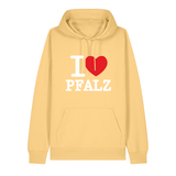 Hoodie in gelb mit weißem Aufdruck "I love Pfalz".