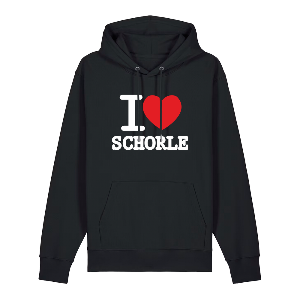 Hoodie in schwarz mit weißem Aufdruck "I love Schorle".
