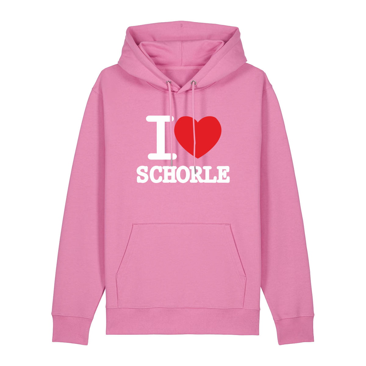 Hoodie in bubbelpink mit weißem Aufdruck "I love Schorle".