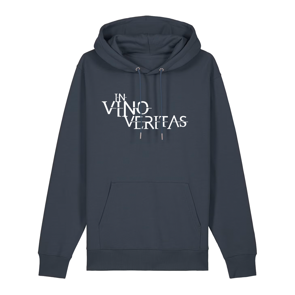 Hoodie in anthrazit mit weißem Aufdruck "In Vino Veritas". 