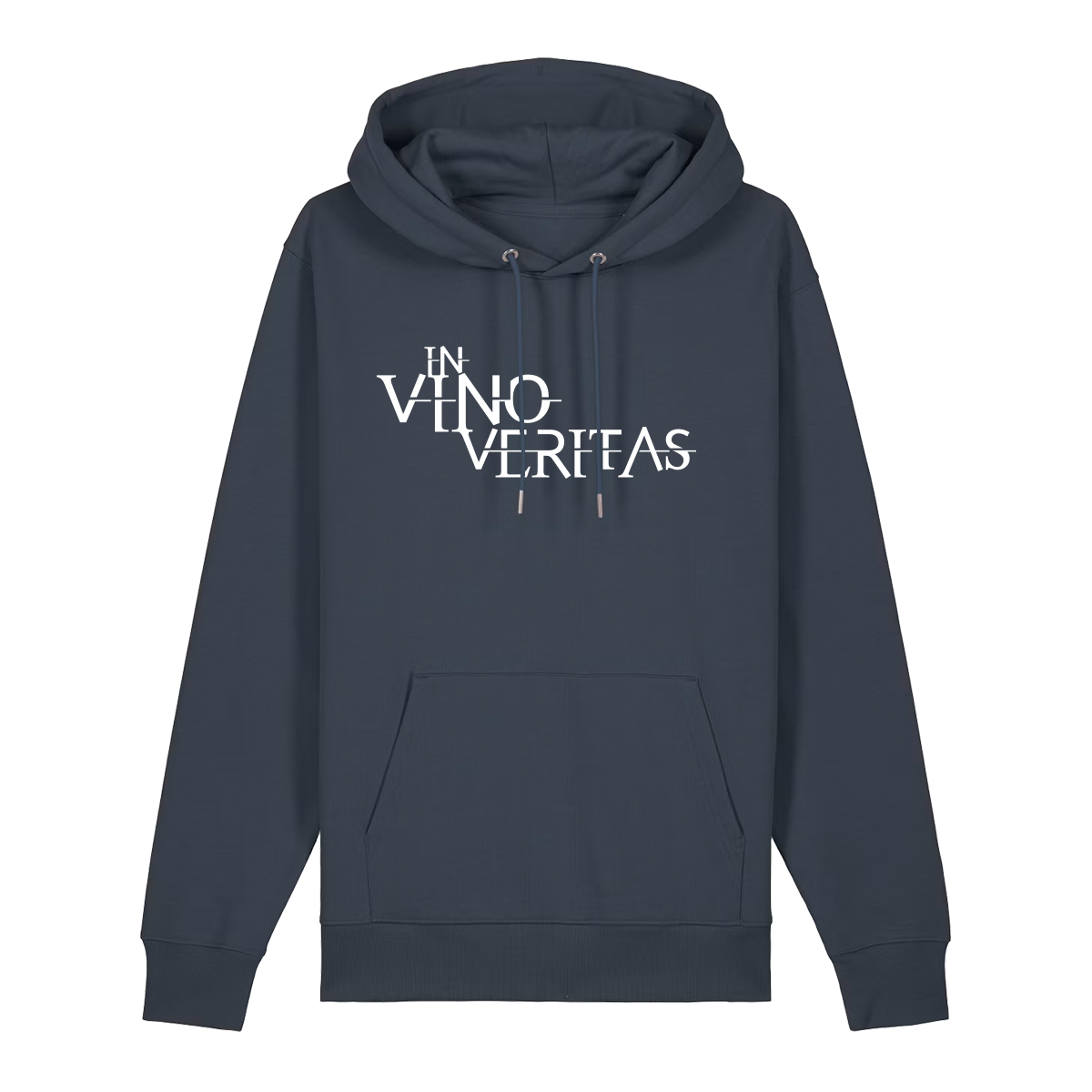 Hoodie in anthrazit mit weißem Aufdruck "In Vino Veritas". 