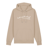 Hoodie in beige mit weißem Aufdruck „Lust auf Riesling“.
