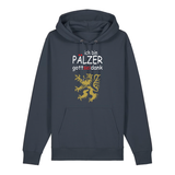 Hoodie in anthrazit mit Schriftzug ich bin Pälzer gott sei dank und goldenem Löwenmotiv.