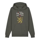 Hoodie in khaki mit Schriftzug ich bin Pälzer gott sei dank und goldenem Löwenmotiv.