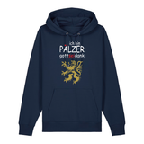 Hoodie in navy mit Schriftzug ich bin Pälzer gott sei dank und goldenem Löwenmotiv.