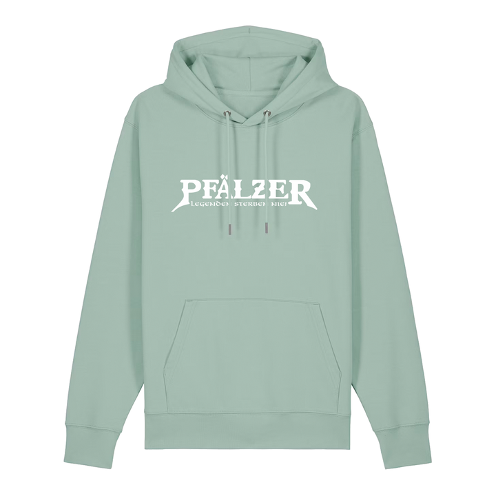 Hoodie in aloe mit weißem Aufdruck "Pfälzer Legenden sterben nie!".