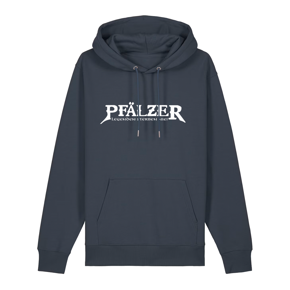 Hoodie in anthrazit mit weißem Aufdruck "Pfälzer Legenden sterben nie!".