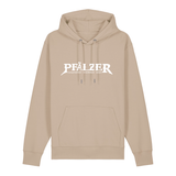 Hoodie in beige mit weißem Aufdruck "Pfälzer Legenden sterben nie!". 
