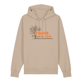 Hoodie in beige mit orangenem Aufdruck „Pälzer on Tour und Baumgrafik“.