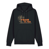 Hoodie in schwarz mit orangenem Aufdruck „Pälzer on Tour und Baumgrafik“.
