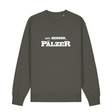 Sweater in khaki mit weißem Aufdruck "Gut, besser, Pälzer". 