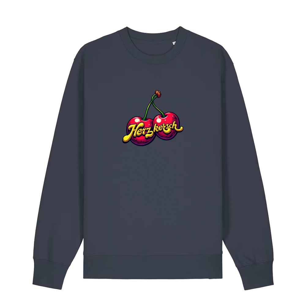 Sweater in anthrazit mit Kirschmotiv und Schriftzug Herzkersch.