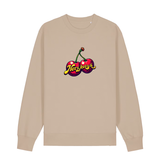 Sweater in beige mit Kirschmotiv und Schriftzug Herzkersch.