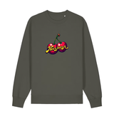 Sweater in khaki mit Kirschmotiv und Schriftzug Herzkersch.