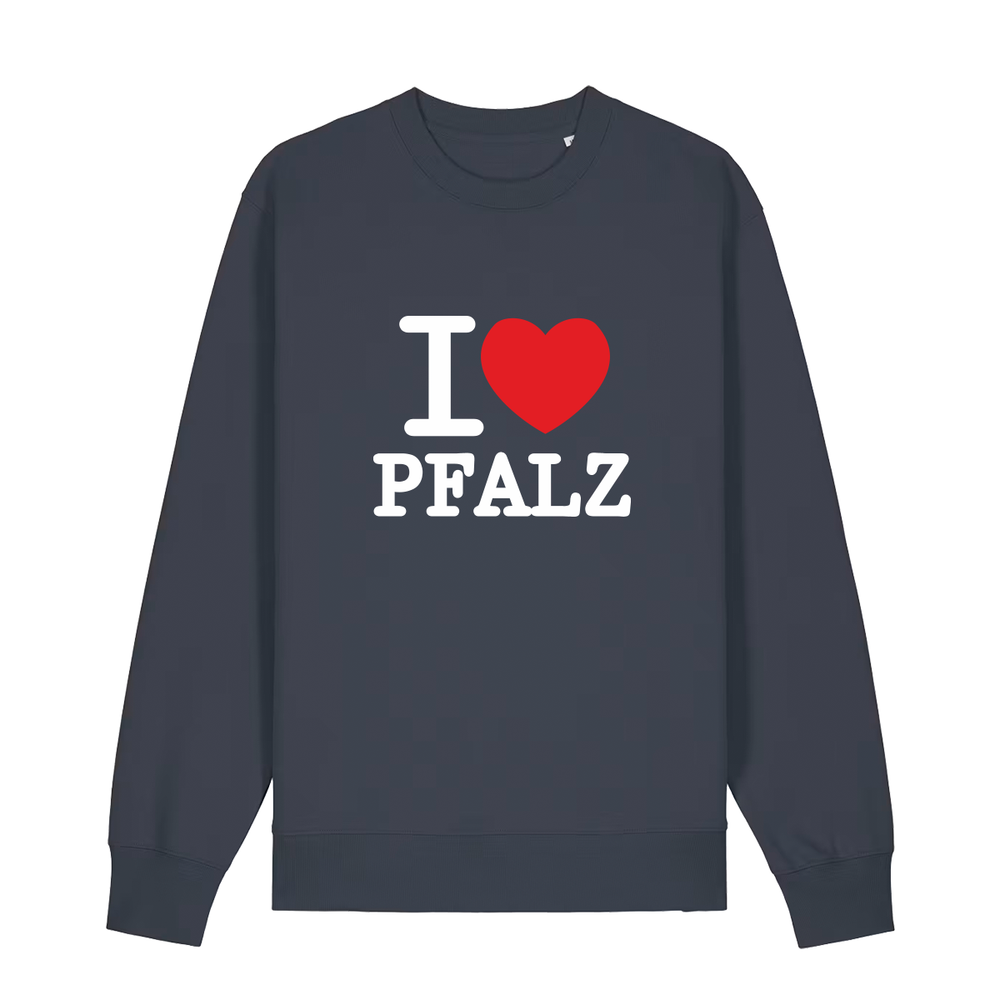 Sweater in anthrazit mit weißem Aufdruck "I love Pfalz".